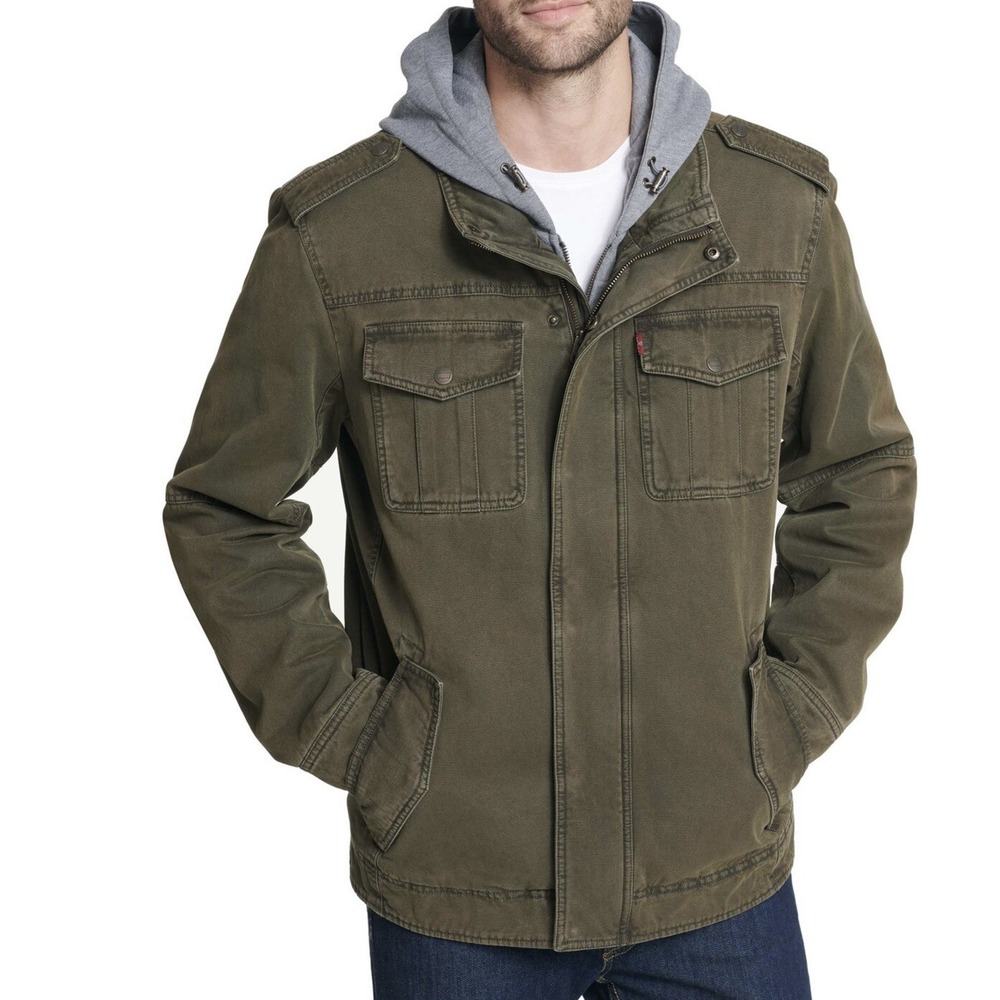 Levi's Men's Size Small Olive Green Removable Hood & Bib Utility Zip Jacket NWT